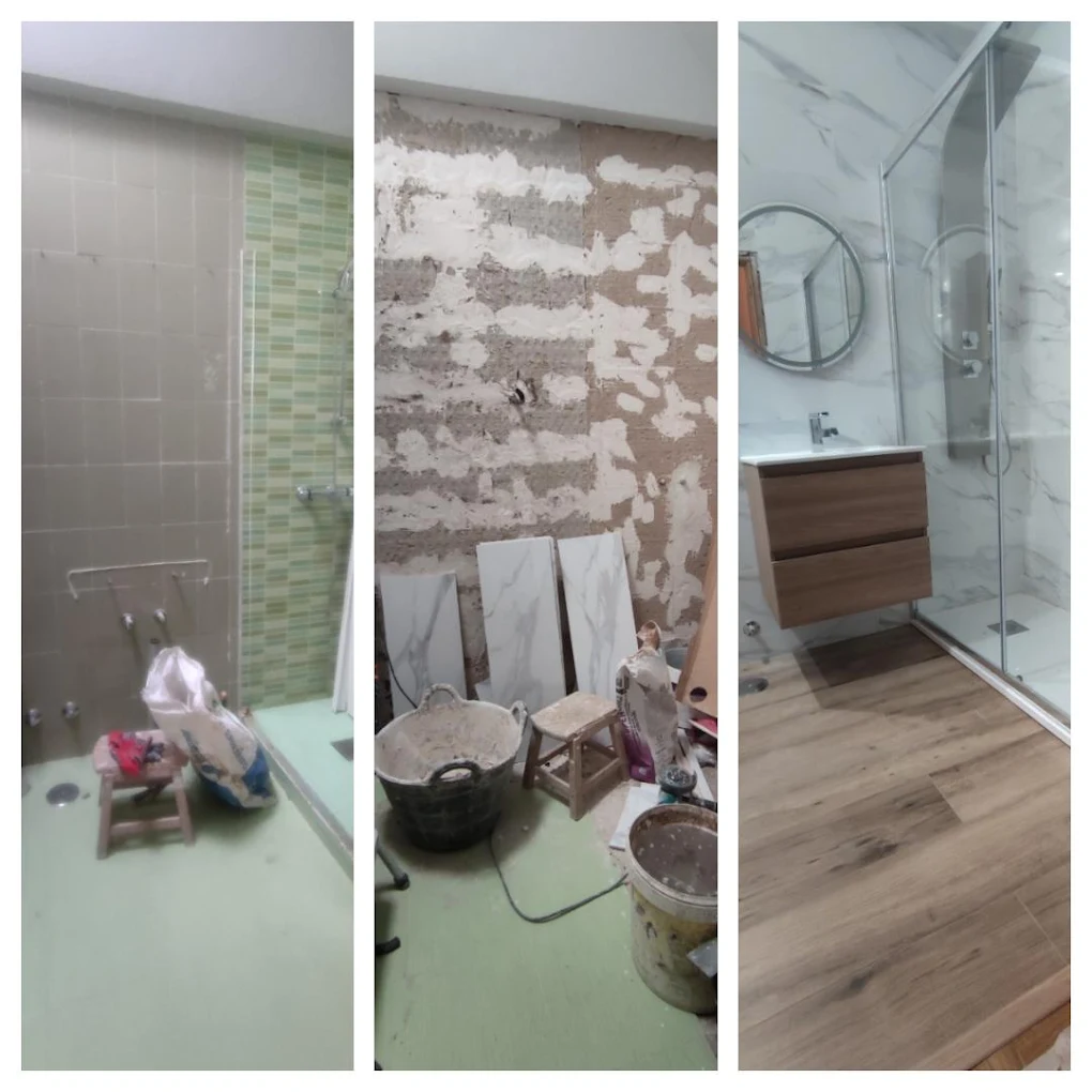 Transformación completa reforma baño con ducha, mampara y mueble lavabo Madrid
